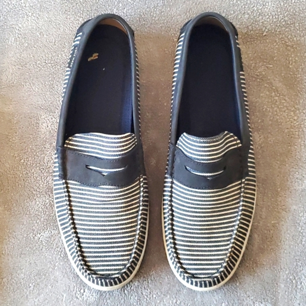 Cole Haan Boat Shoes ⛵ white and navy blue striped - Picture 1 of 6